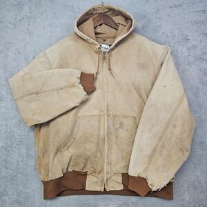 VTG 90's‎ Carhartt USA Made Hooded Duck Jacket Distressed Faded Grunge XXL READ
